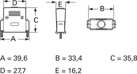 D-Sub connector housing, size: 2 (DA), straight 180°, plastic, shielded, silver, AGP 15 G-ME