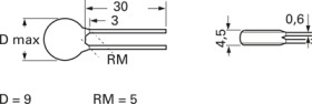 Ceramic suppression capacitor, 2.5 nF, 250 V (AC), ±20 %, radial, pitch 5 mm, Y5U, WYO252MCMBF0KR