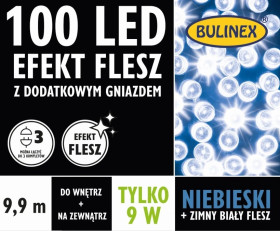 Lampki Bulinex 100led niebieski/biały 9,90m flesz z dodatkowym gniazdem sznur