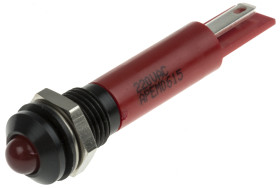 Lampka kontrolna do montażu panelowego 220V ac, czerwona 8mm LED RS PRO