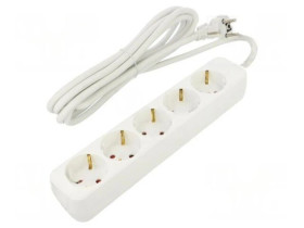 PS0-05F-0300-W Przedłużacz sieciowy 3x1,5mm2 Schuko Gniazda: 5 guma biały 3m