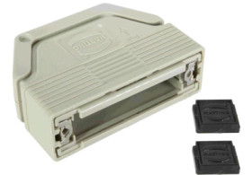 D-Sub connector housing, size: 3 (DB), straight 180°, angled 30°, cable Ø 3.3 to 14 mm, plastic, pebble gray, 09670250200