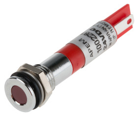 Lampka kontrolna do montażu panelowego 24V dc, czerwona 8mm LED Chrom Faston, oczko lutownicze RS PRO
