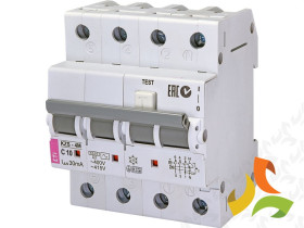 Wyłącznik różnicowoprądowy z członem nadprądowym C 10A 3P+N 30mA typ AC KZS-4M 3P+N AC C10/0.03 002174022 ETI