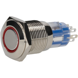 R-TECH 524589 16mm IP67 Vandal Resistant Switch DPDT Red Ring LED Flush Nickel