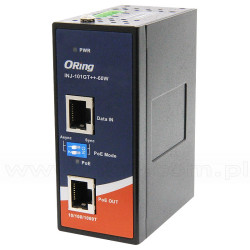 ORing INJ-101GT++-60W-24V, Injector przemysłowy Gigabit, 1x10/1000 RJ-45 PoE + 1x10/1000 RJ-45