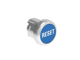 Metalowy przycisk fi22mm kryty samoczynny powrót z symbolem RESET Niebieski LPSB1196