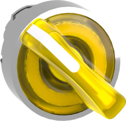 Toggle switch, 2 positions, illuminable, groping, waistband round, yellow, front ring metallized, 90°, mounting Ø 22.5 mm, ZB4BK