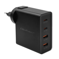 Qoltec Ładowarka GaN POWER PRO 2xUSB-C 2xUSB 130W 5-20V 1.5-5A PD Laptop Smartfon Czarna