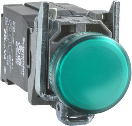 Signal light, illuminable, waistband round, green, front ring silver, mounting Ø 22 mm, XB4BV43