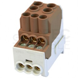 Blok rozdzielczy dystrybucyjny Al/Cu (max. 25mm2) na szynę TH35 brązowy SDB100 25 SIMBLOCK SIMET