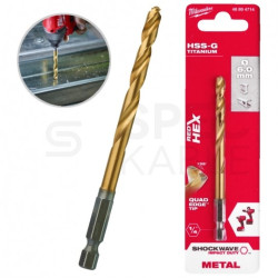Wiertło do metalu HSS-G TIN 6x105mm RED HEX z uchwytem 1/4" Shockwave MILWAUKEE