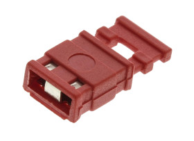 Mikroprzełącznik, Żeński, Prosty, Czerwony, typ: Zamknięta góra, uchwyt do wyciągania, 2-pinowe raster: 2.54mm, Złoto