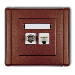 FLEXI Gniazdo antenowe pojedyncze typu F (SAT) + gniazdo komputerowe pojedyncze 1xRJ45 kat. 5e 8-stykowe brązowy metalik 9FGFK-1