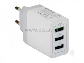 Ładowarka sieciowa 3x USB; QC 3.0; 30W biała
