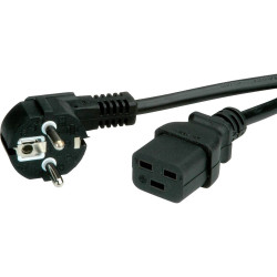 Value 19.99.1552 Cable 2m Black IEC320 C19 Socket Earthing Contact Plug