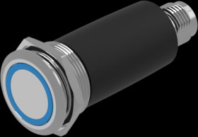 Vandal-proof pushbutton switch, silver, illuminated  (blue), 0.6 A/35 V, mounting Ø 22 mm, IP65/IP67, 82-6657.2124