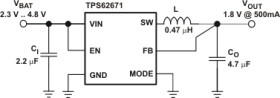 500-mA, 6-MHz High-Efficiency Step-Down Converter, Vout=1.26V, with Output Capacitor Discharge