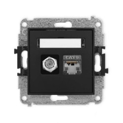 ICON Mechanizm gniazda antenowego poj. typu F (SAT) + gniazda komp. poj. 1xRJ45, kat. 6 ekranowane, 8-styk czarny mat 12IGFK-5