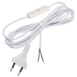 Kabel Zasilający 1,5m Wyłącznik Sieciowy 230V 2x0,75mm Biały