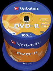 43549 Verbatim DVD-R 4.7 GB, matt, spindle pack of 100