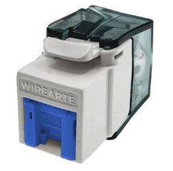 Moduł keystone z wbudowaną identyfikacją LED RJ45 UTP kat.6A nieekranowany beznarzędziowy niebieska klapka zabezpieczająca WireA