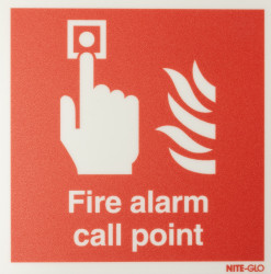 Znak BHP, tekst: "Fire Alarm Call Point, Polipropylenowe, kolor: Red, White BS 5499, ISO 7010 Znak