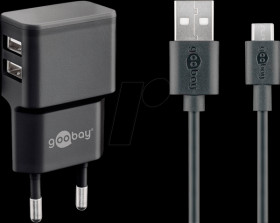 44984 Dual USB charger, 5 V, 2.4 A, microUSB, black