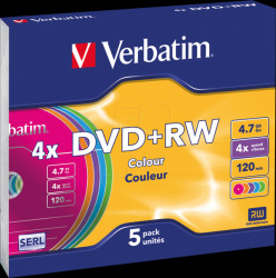 43297 DVD+RW 4.7 GB, colour, slim case pack of 5