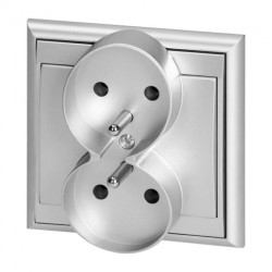 Gniazdo podwójne p/t 2x2P+Z Luna, 16A, 250V, PT-6LR, srebrny,OR-OE-7606/G
