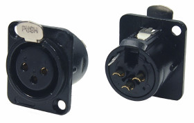 Złącza XLR 3 -pinowe Montaż na panelu Żeński Czarny