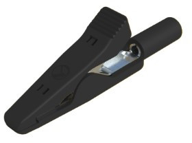 Miniature alligator clip, black, max. 4 mm, L 41.5 mm, CAT O, crimp connection, 930318100