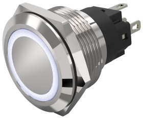 Podświetlany łącznik przyciskowy Chwilowy SPDT średnica wycięcia 22.3mm, montaż panelowy EAO