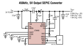 SEPIC/Boost Converter with 2A, 70V Switch, 9μA Quiescent Current, POR and Watchdog Timer