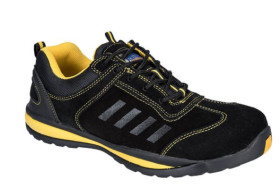 Shoes Trainer Black Leather Yellow Trim