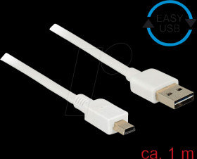 85157 USB 2.0 Kabel, EASY A male to Mini B male, 1 m, white