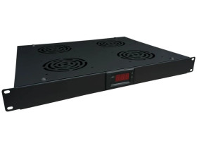 Panel wentylacyjny 19 1U, 4 wentylatory, termostat, kolor czarny SA-F-1U-4-T-C
