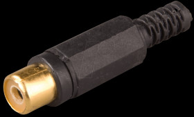 RCA coupling with bend protection, gold plated, black