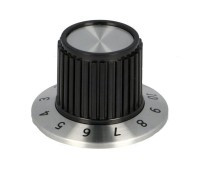 GALKA-112A Gałka srebrna AL ze skalą na ośkę 6.35 mm 22.7 x 23.7mm; kołnierz: 36.8mm