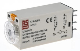 Przekaźnik czasowy zwłoczny jednofunkcyjny 0.5 → 10min DPDT 2-stykowy DPDT 24V dc