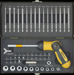 23104 Bit set with folding ratchet screwdriver, 54 pieces, assorted