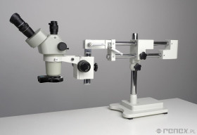 Mikroskop stereo trójokularowy ze statywem dwuramiennym i oświetleniem LED - powiększenie 6.7x-50x
