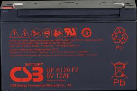 GP6120F2 Rechargeable lead fleece battery, 6 V, 12 Ah, standby UPS