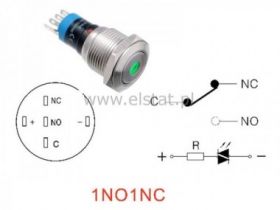 Przycisk stabilny 16mm płaski LED ziel.12V