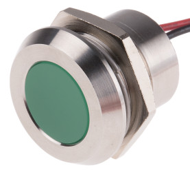 Lampka kontrolna do montażu panelowego 28V dc, zielona 22mm LED Wyprowadzenia RS PRO