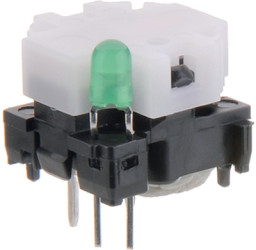 Short-stroke pushbutton, 1 Form A (N/O), 100 mA/28 V, illuminated, green, actuator (white, L 4.3 mm), 0.7 N, THT, 6425.4131