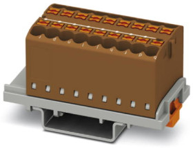 Distribution block, push-in connection, 0.14-4.0 mm², 18 pole, 24 A, 8 kV, brown, 3273054