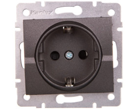 LOGI Gniazdo pojedyncze 2P+Z Schuko z przesłoną styków śrubowe 16A 250V Grafit 25266