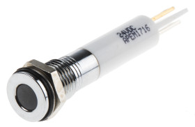 Lampka kontrolna do montażu panelowego 24V dc, biała 8mm LED Chrom Faston, oczko lutownicze RS PRO