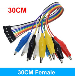 KABLE DO PŁYTEK STYKOWYCH Z KROKODYLKAMI I GNIAZDEM - 30CM - KOMPLET 10 SZTUK (PLKAB-30F-KROK)